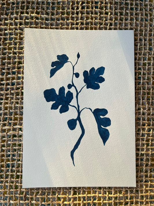 1 of 2 Nature-Inspired Fig Plant Gouache Artwork - Original Hand-Painted Piece